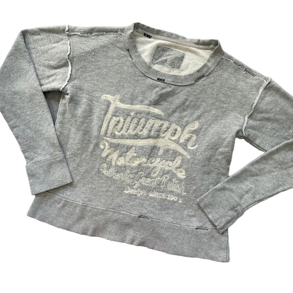 LUCKY BRAND GRAY DISTRESSED CREWNECK LONG SLEEVE MOTORCYCLE SWEATSHIRT SIZE XS - Picture 2 of 8